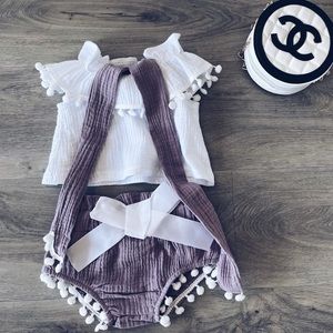 Pom Pom white and purple baby matching set ♡